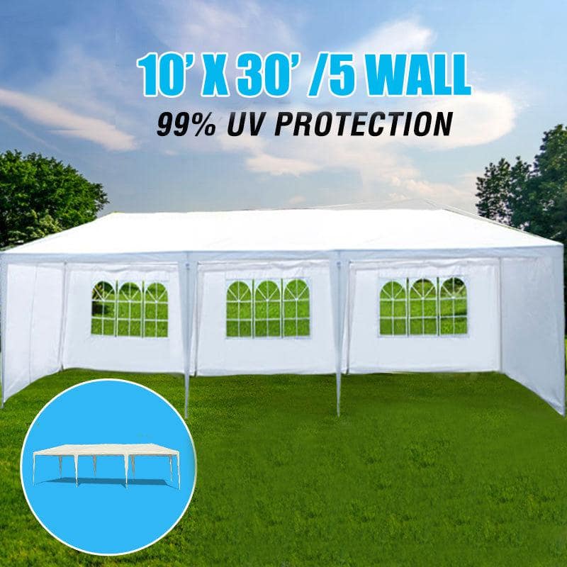 White 10'x30' Waterproof Outdoor Event Canopy Tent with Sidewalls