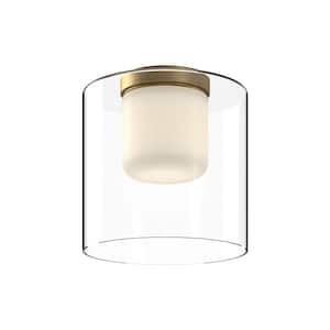 Birch 9 in. 1 Light 13-Watt Brushed Gold/Clear Integrated LED Flush Mount