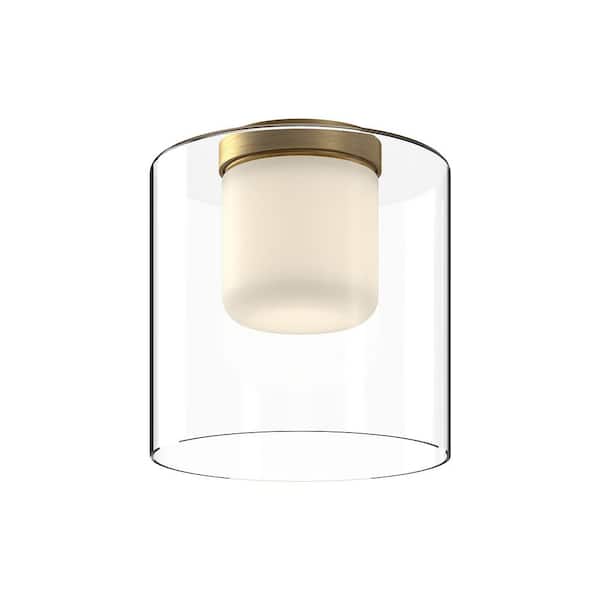 KUZCO Birch 9 in. 1 Light 13-Watt Brushed Gold/Clear Integrated LED Flush Mount