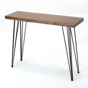 Natural Wood Finish Rectangular Wood and Iron Bar Table