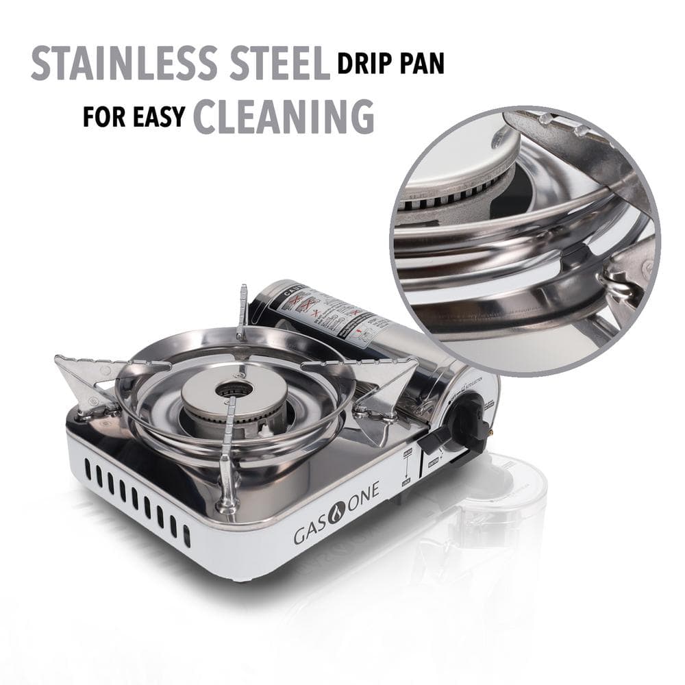 Compact White and Stainless Steel Single Burner Gas Stove