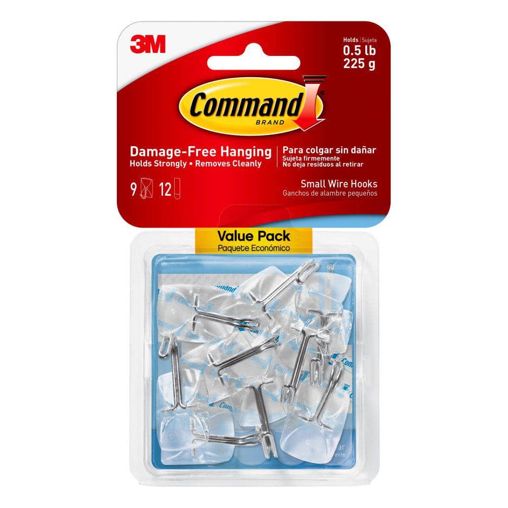 Clear Small Wire Hooks with Adhesive Strips, 9 Pack