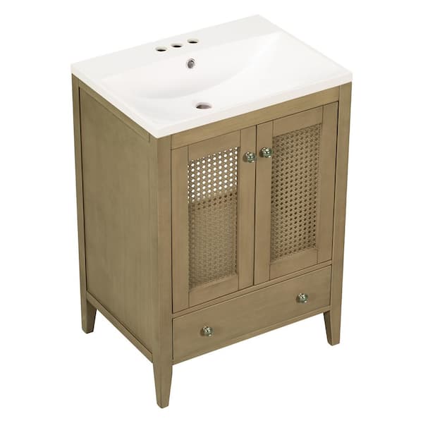 Unbranded 24 in. W x 18 in. D x 33.98 in. H Freestanding Bath Vanity in Yellow with White Ceramic Top with Doors, Drawer