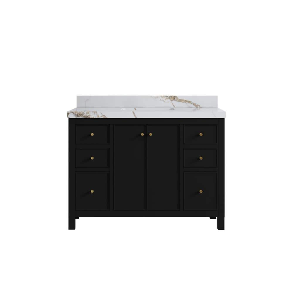 Chicago 48 in. W x 22 in. D x 36 in. H Single Sink Bath Vanity in Black with 2 in. Calacatta Gold qt. Top -  Willow Collections, CHI_BKCAG48S