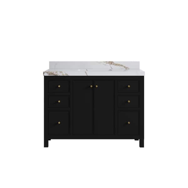 Willow Collections Chicago 48 in. W x 22 in. D x 36 in. H Single Sink Bath Vanity in Black with 2 in. Calacatta Gold qt. Top