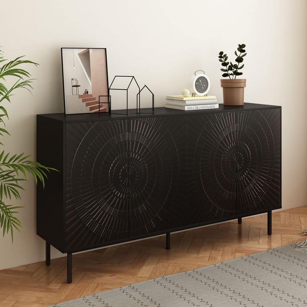 Black Weathered Particle Board 60 in. Sideboard Cabinet with Adjustable Shelves and Blister Doors Hallway Accent Cabinet price history on PriceWatchPro
