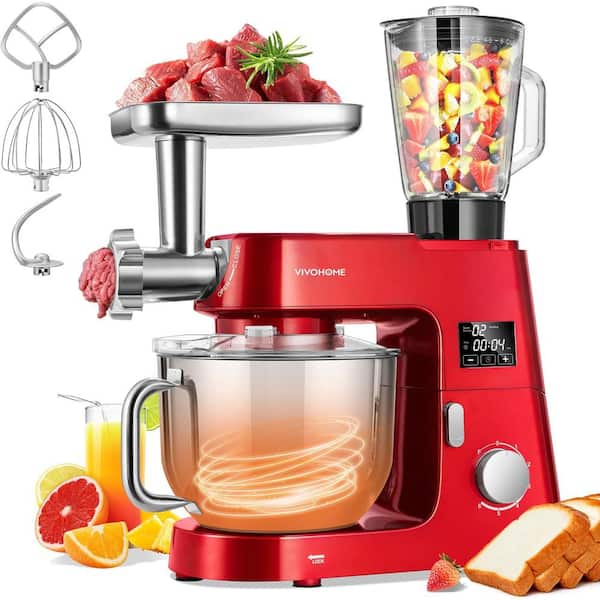 VIVOHOME 7.5 qt. 6-Speed Red 9 in 1 Stainless Steel