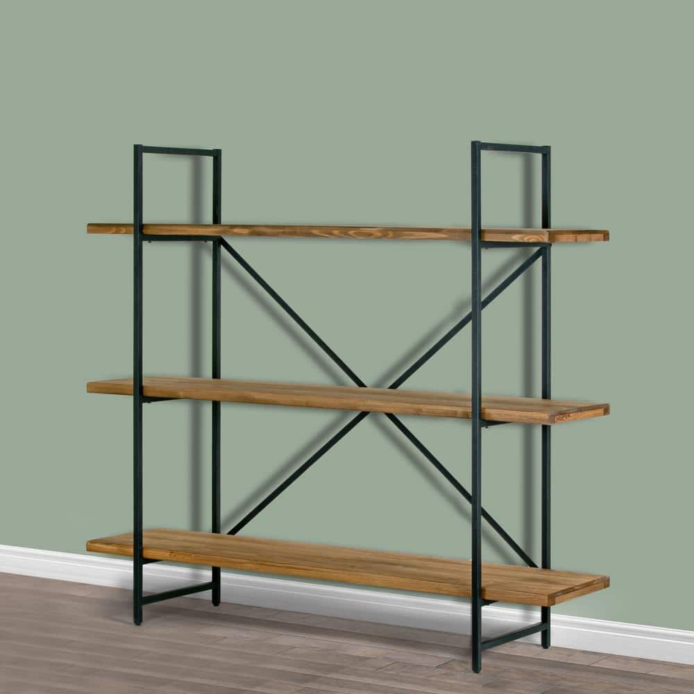 Ailis 65" Black Metal Frame Pine Wood Etagere Bookcase