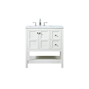 Timeless Home 32 in. W Single Bath Vanity in White with Engineered Stone Vanity Top in Calacatta with White Basin