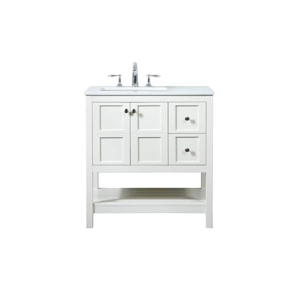 Unbranded Timeless Home 32 in. W Single Bath Vanity in White with Engineered Stone Vanity Top in Calacatta with White Basin