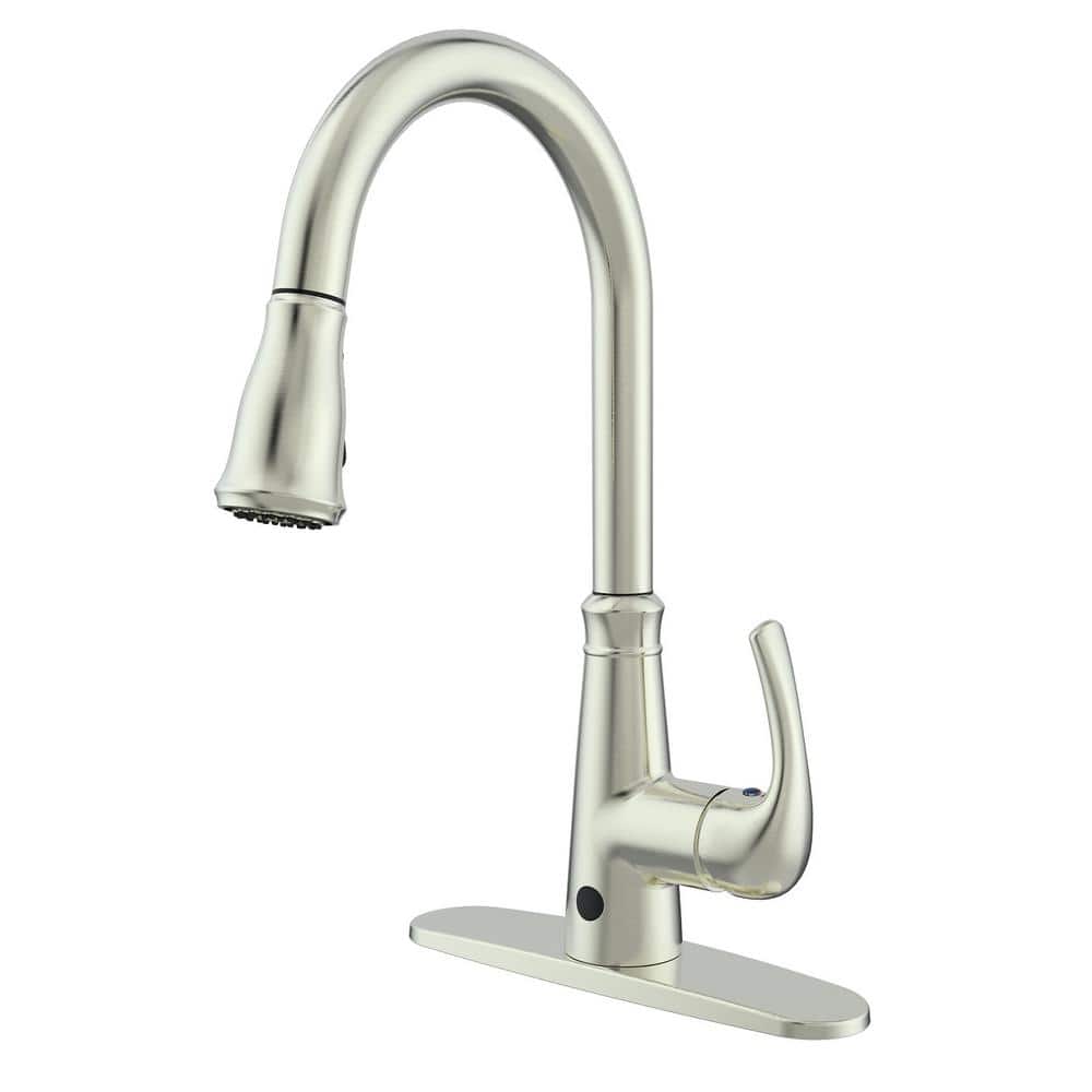 Runfine Single-Handle Pull-Down Sprayer Kitchen Faucet with Hands-Free Feature in Brushed Nickel -  RFG202G-2-BNPVD