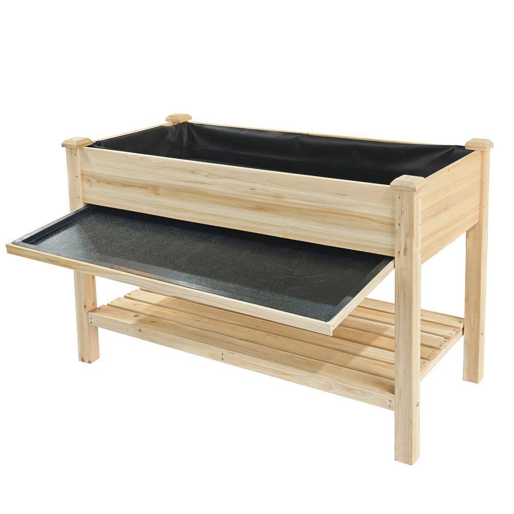 48 in. x 23 in. x 31 in. Wood Raised Garden Bed with Water Collection Tray Storage Shelf Protective Liner price history on PriceWatchPro