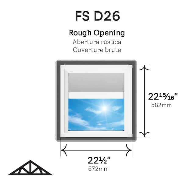 22.5 in. x 22.94 in. Truss Series Fixed Deck Mount Skylight, Laminated Low-E3 Glass, Solar Powered Room Darkening Shade
