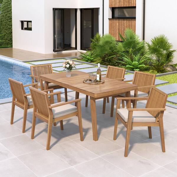 largo 7 piece outdoor patio dining set with umbrella ALAULM 7-Piece comfortable arm chairs Epicpoplar 7-Piece Outdoor Patio Dining