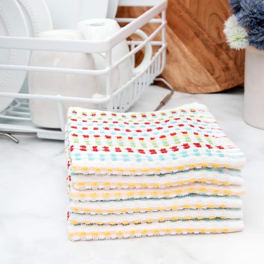 Multicolor Cotton Terry Dish Cloth Set, 12" x 12", 6 Pieces