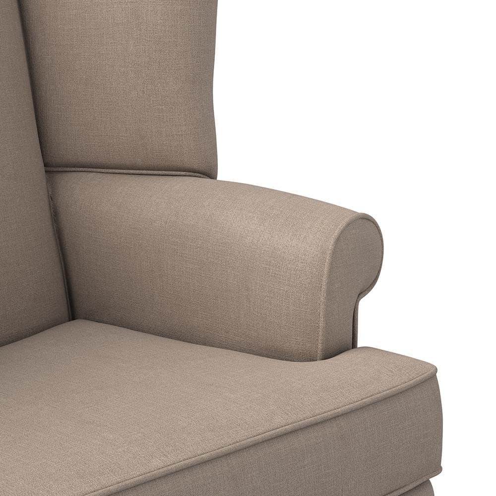 Handcrafted Beige Linen-Textured Traditional Wingback Chair