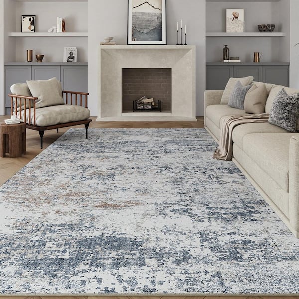 Lost City Blue 8 ft. x 10 ft. Modern Abstract Washable Area Rug