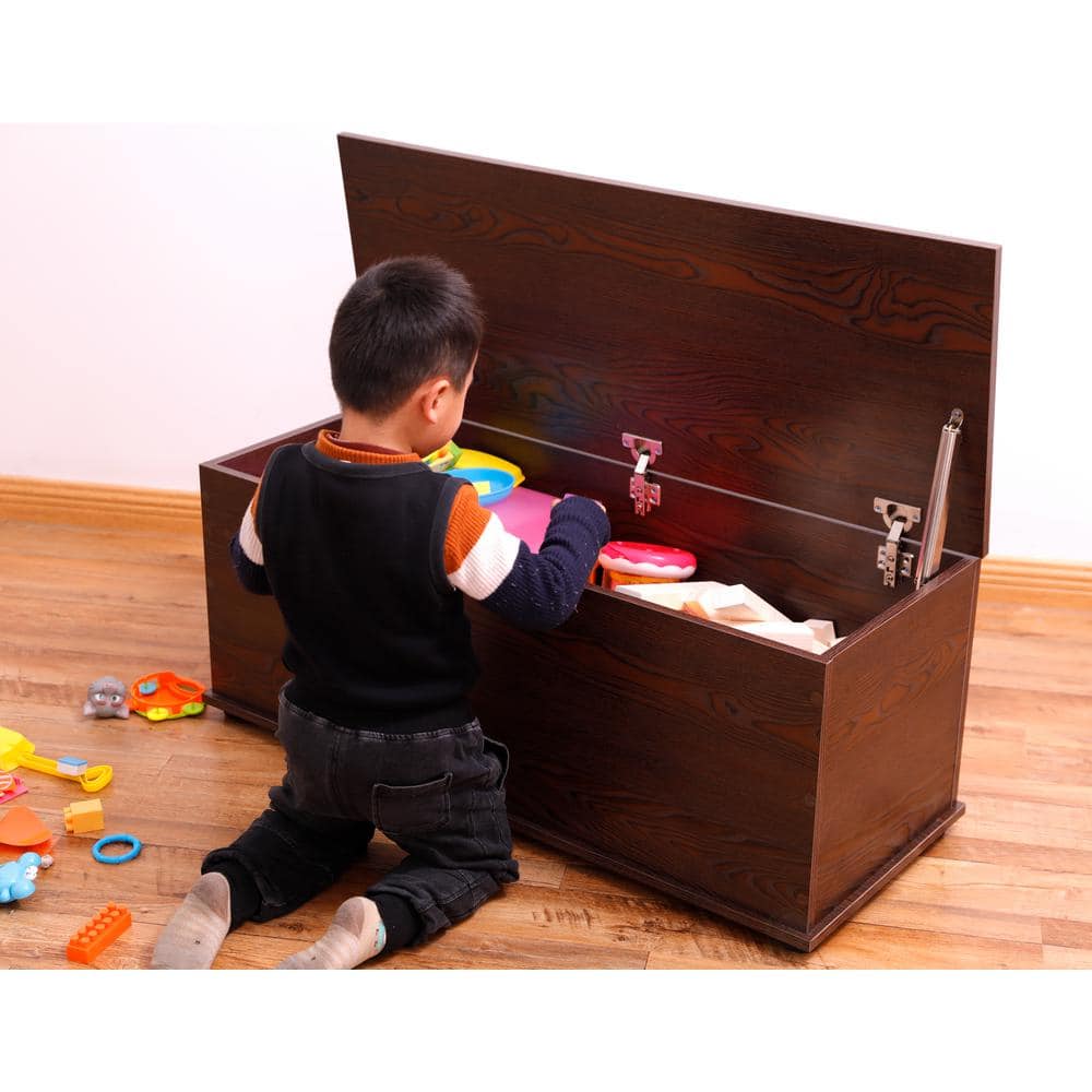 Brown MDF Wooden Toy Storage Box with Soft Closure Lid