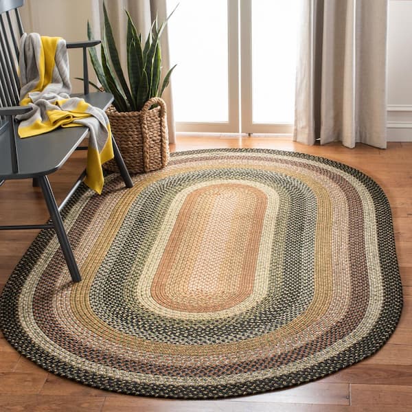 Braided Multi Machine 5 ft. x 8 ft. Machine Washable Border Interlaced Oval Area Rug