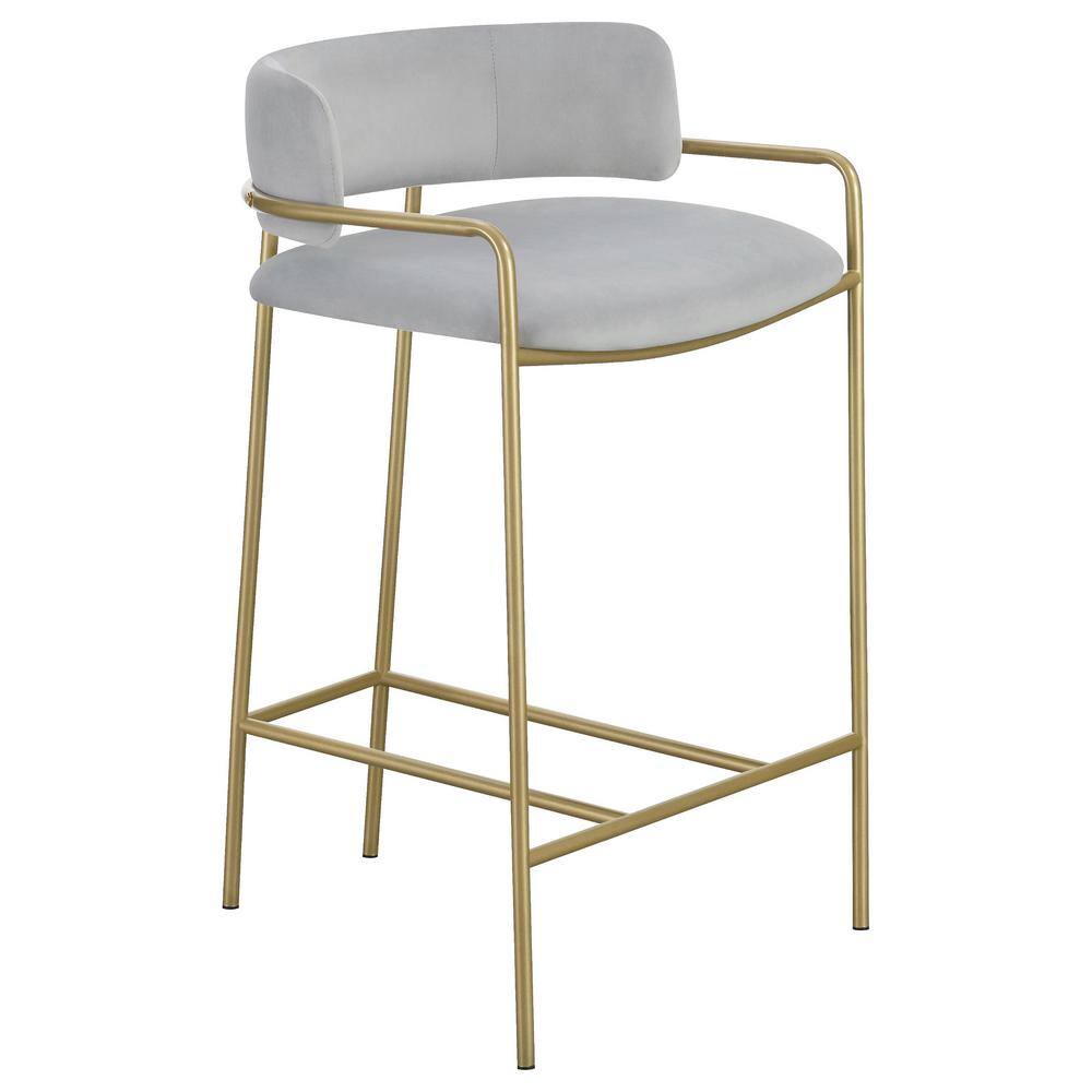 Comstock 32.5" Gray Velvet and Gold Metal Counter Stool