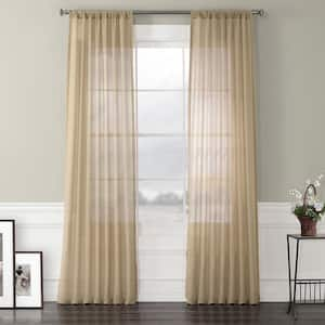 Raffia Tan Faux Linen Sheer Curtain - 50 in. W x 108 in. L (1 Panel)