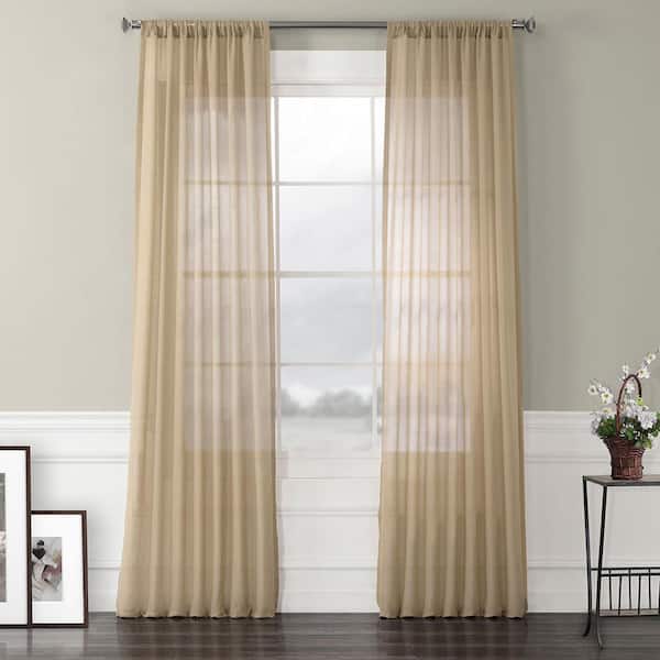 Exclusive Fabrics & Furnishings Raffia Tan Faux Linen Sheer Curtain - 50 in. W x 108 in. L (1 Panel)