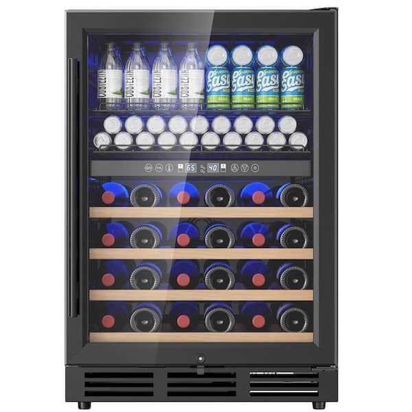 23.5 in. Dual Zone Wine and Beverage Cooler, 30 Bottles and 63 Cans Capacity in Black, Reversible Door Removable Shelves