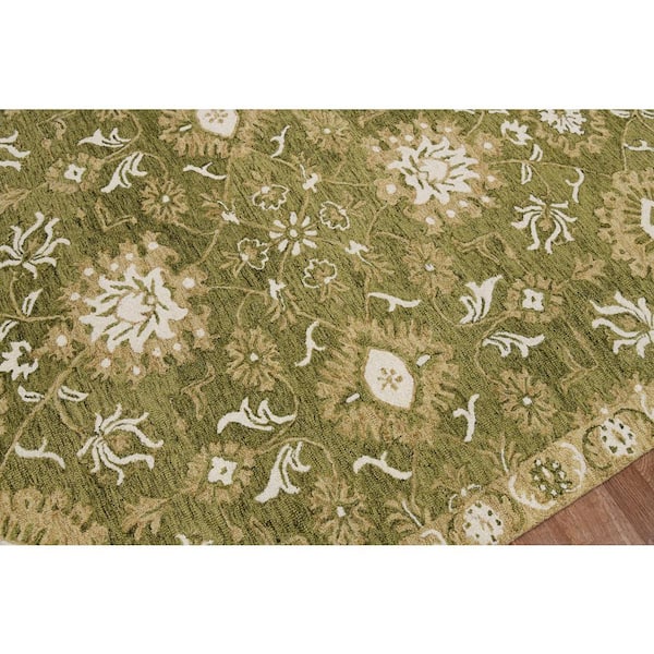 Romania 8 x 10 Olive Green Floral Pattern Area Rug for High Traffic Living Room Dining Room Bedroom