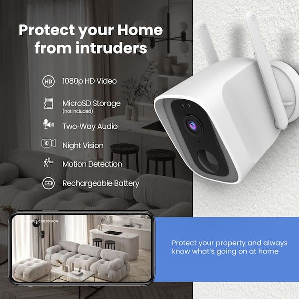 Battery Powered Outdoor Wall Mount Wi-Fi Smart IP Security Camera Motion & Sound Detection Microphone/Speaker (3-Pack)