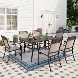 7-Pieces Metal Outdoor Patio Dining Set with 6 Textilene Dining Chairs and Rectangular Dining Table
