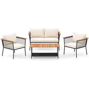 4-Piece Patio Conversation Set with Off White Cushions