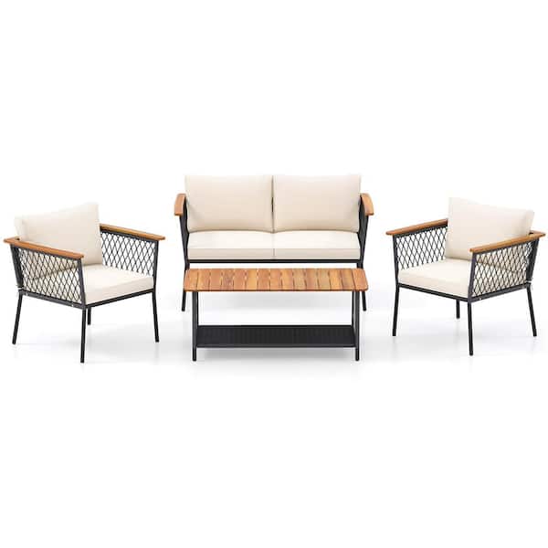 Costway 4-Piece Patio Conversation Set with Off White Cushions