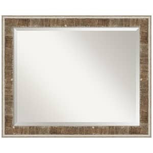 Farmhouse Brown Narrow 32.75 in. x 26.75 in. Beveled Rectangle Wood Framed Bathroom Wall Mirror in Brown