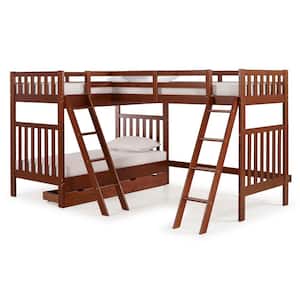 Aurora Chestnut Twin Over Twin Bunk Bed with Third Bunk Extension and Storage Drawers