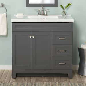 Thornbriar 37 in. W x 22 in. D x 37 in. H Double Sink Freestanding Bath Vanity in Cement with White Cultured Marble Top