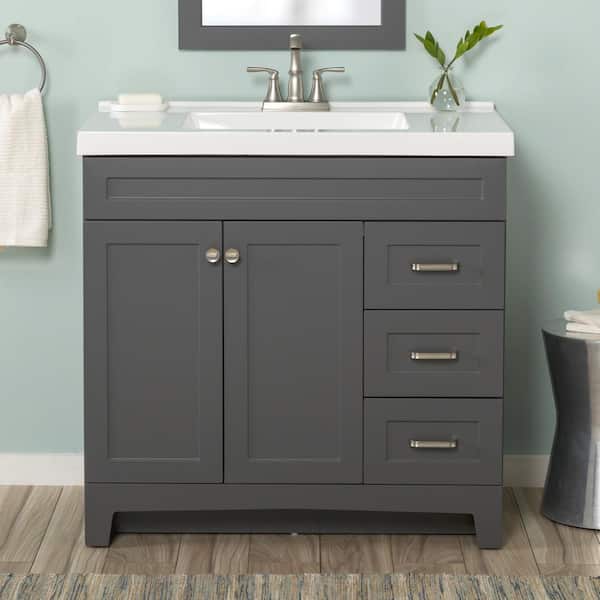 Home Decorators Collection Thornbriar 37 in. W x 22 in. D x 37 in. H Double Sink Freestanding Bath Vanity in Cement with White Cultured Marble Top