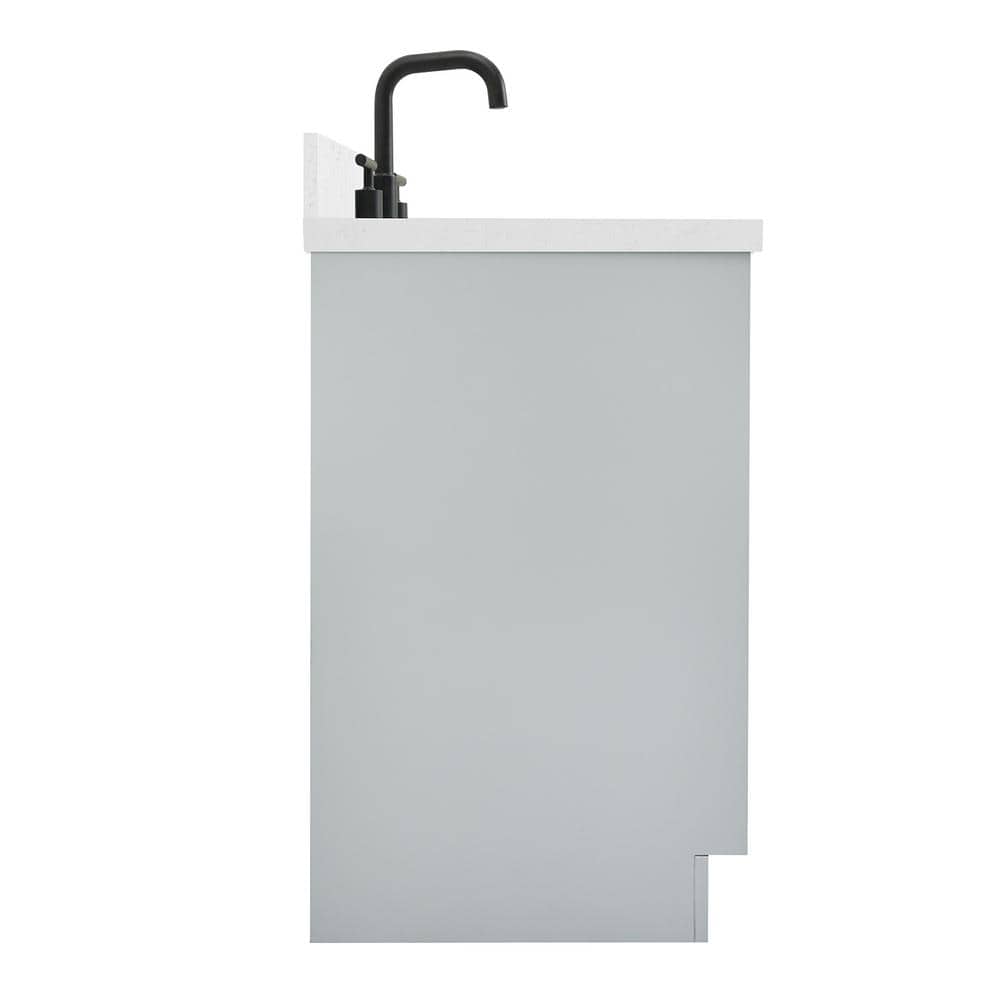 Gray Solid Wood Single Sink Bathroom Vanity with Carrara Quartz Top