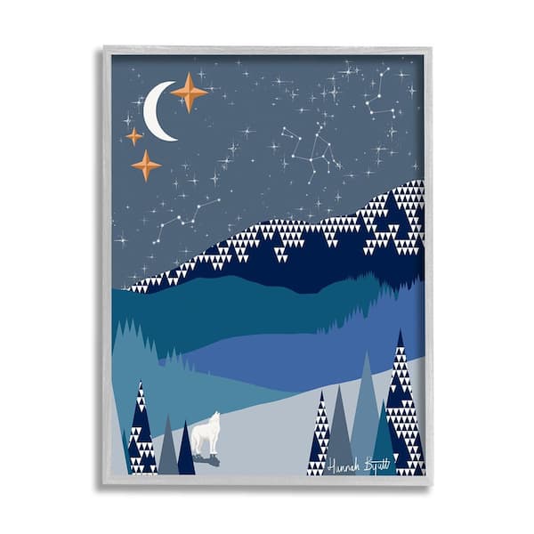 Stupell Industries Winter Night Landscape by Hannah Byatt 1-Piece Framed Graphic Print Nature Poster Art Print 14 in. x 11 in.