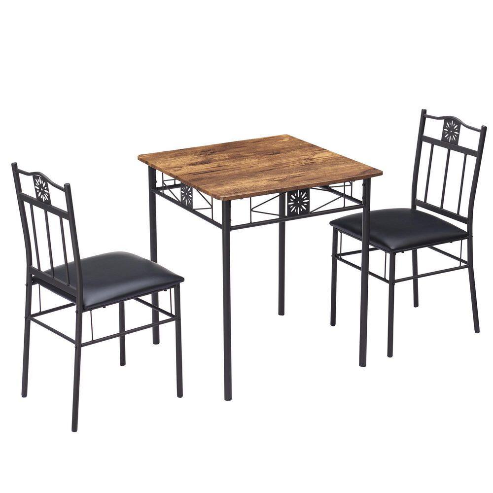 VECELO 27.5 in. L Brown 3Piece Dining Set Modern Dining Table Set