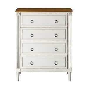 Elani 4-Drawer Antique White and Oak Chest of Drawers (36 in. H x 30 in. W x 15.5 in. D)