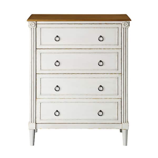 Furniture of America Elani 4-Drawer Antique White and Oak Chest of Drawers (36 in. H x 30 in. W x 15.5 in. D)