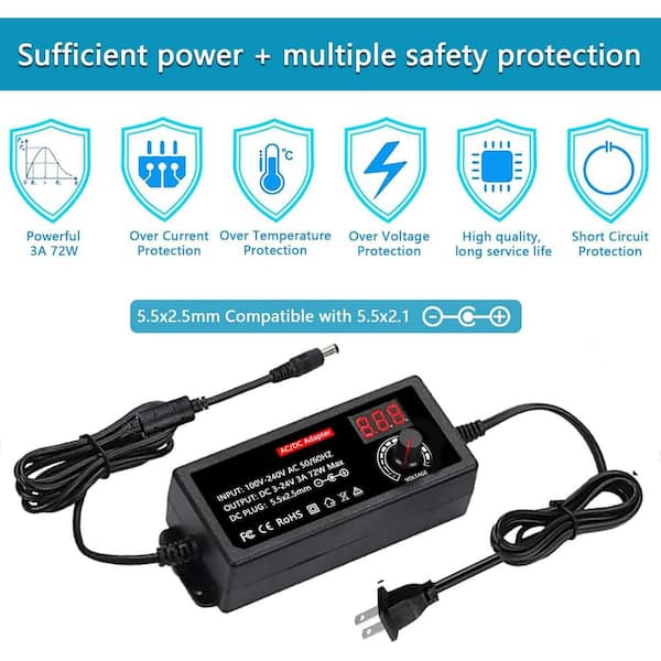 Aazon.co: AOYADAISU 3V ~ 24V 3A 72W Power Supply Adjustable 3V 5V 6V