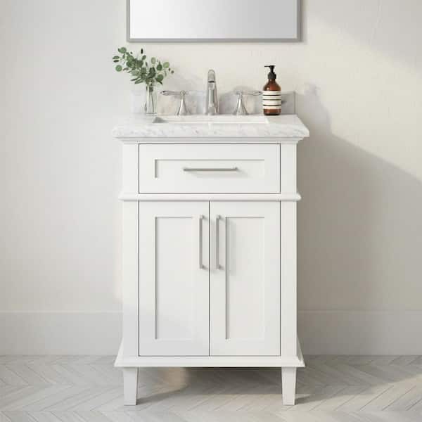 Sonoma 24 in. Single Sink White Bath Vanity with Carrara Marble Top (Assembled)
