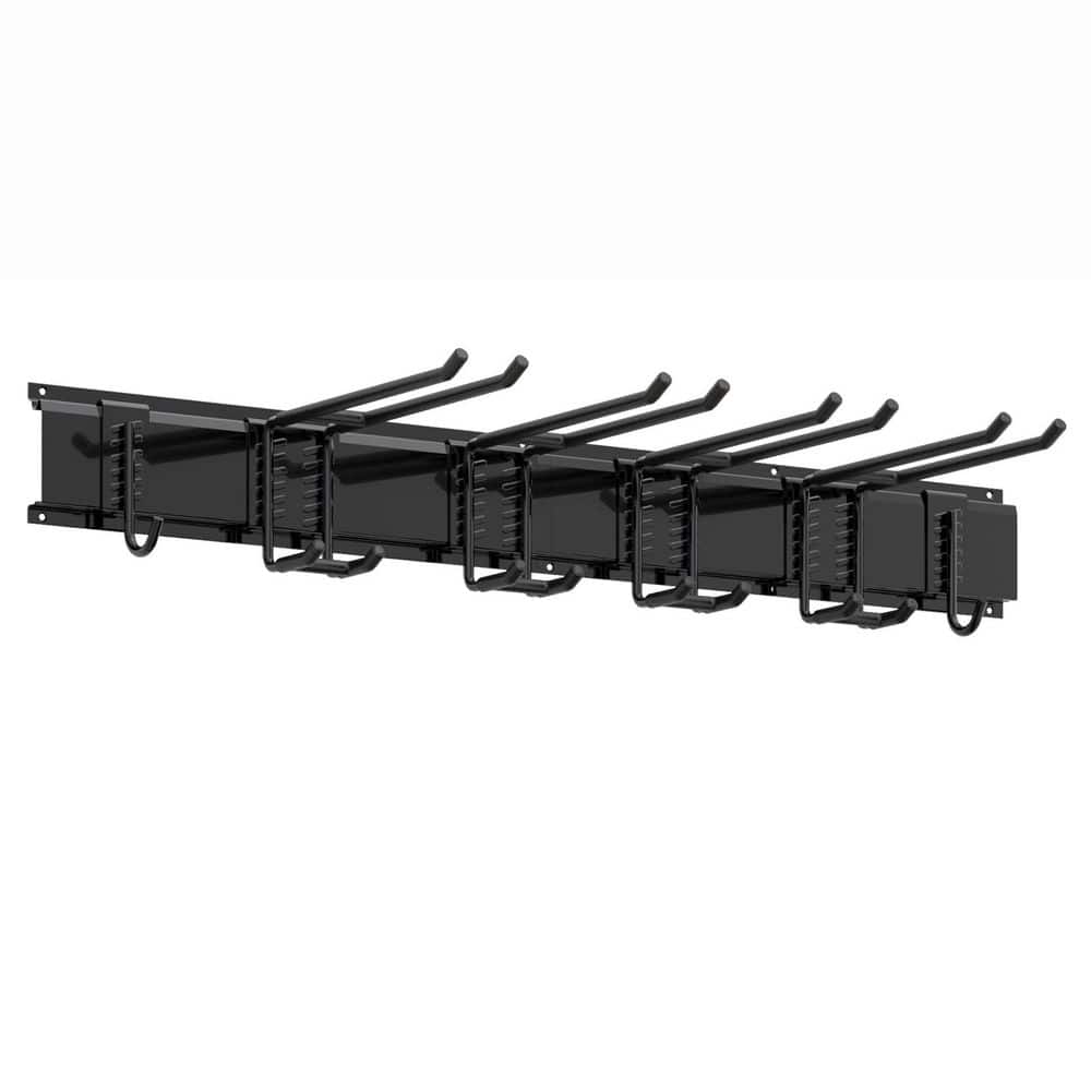 Heavy Duty Steel Black Wall Rack with Powder-Coated Finish, 6 Rubber-Coated Hooks, 2 Rails, Garage Organizer price history on PriceWatchPro