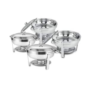 5 qt. with Grip Foldable Frame Silver Round Full Size Stainless Steel Dinner Plates for Parties, Restaurants - 4PC