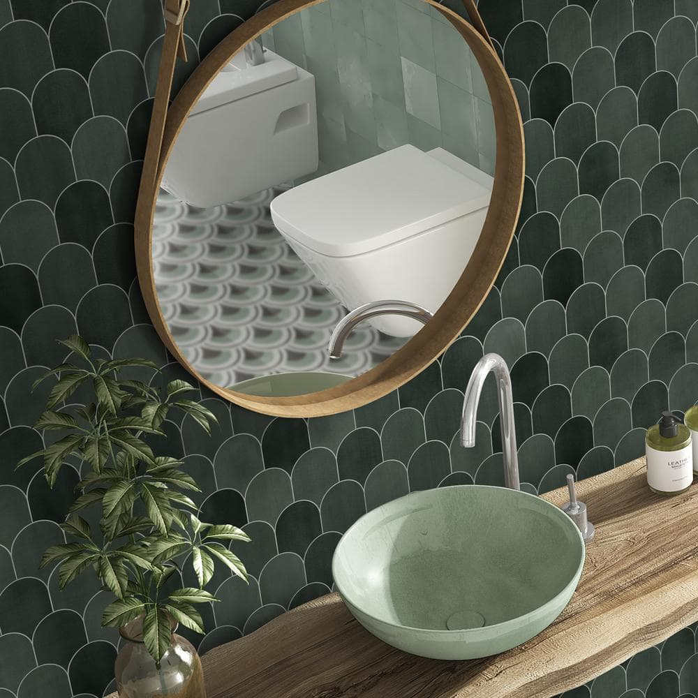 Green Fish Scale Stone Composite Peel & Stick Mosaic Tile