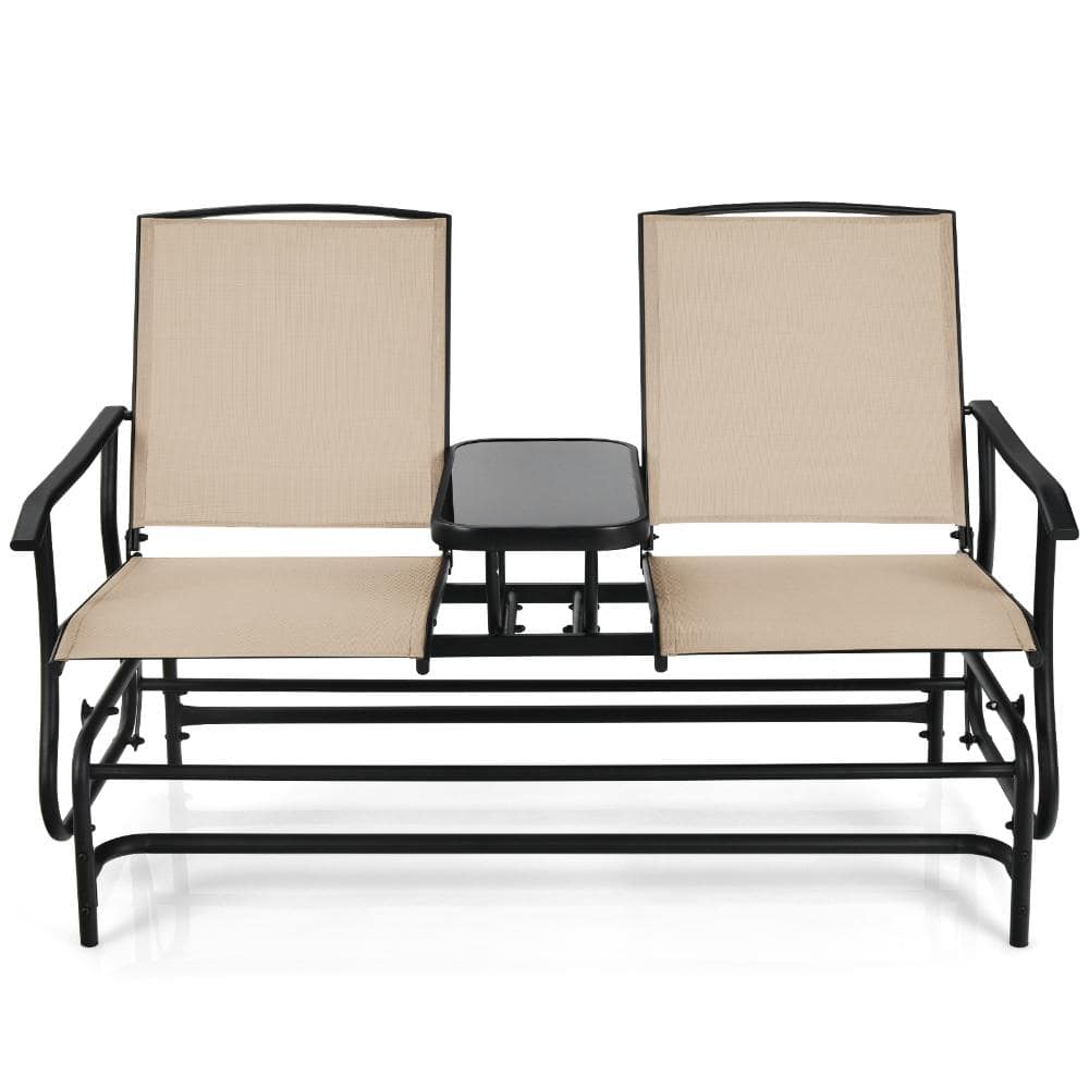 2 Person Outdoor Rocking Loveseat Glider, Patio Mesh Loveseat Bench w/ Center Tempered Glass Table, 530 lb Capacity price history on PriceWatchPro