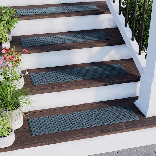 Waterhog Squares 8.5 in. x 30 in. PET Polyester Indoor Outdoor Stair Tread Cover (Set of 4) Bluestone