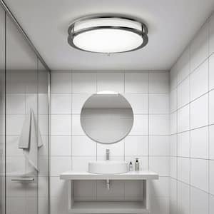 Nickel 12 in. Round Dual-Ring LED Flush Mount Ceiling Light with 5CCT Adjustable Lighting