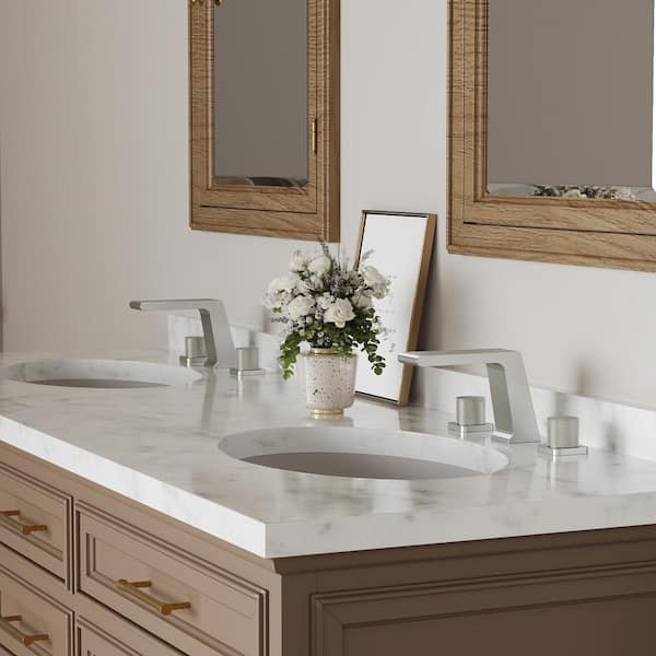 2-Pack Waterfall 8 in. Widespread Double-Handle Long Spout Reach Bathroom Faucet in Brushed Nickel Drain Not Included